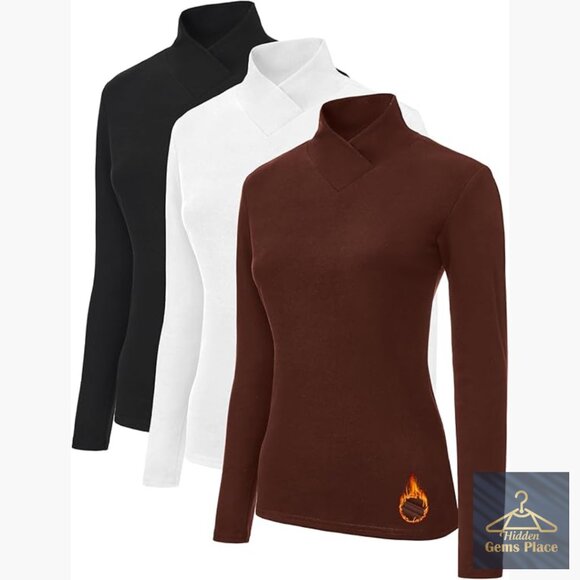 3 Pack Thermal Turtleneck Long Sleeve Shirts Base Layer Winter Tops